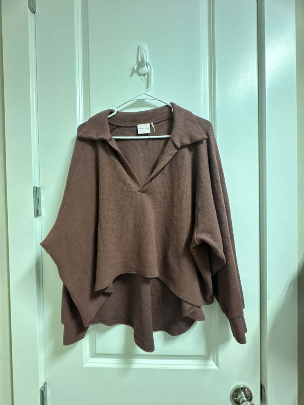 Out From Under Brown Waffle Knit Collared High-Low Pullover Sweater